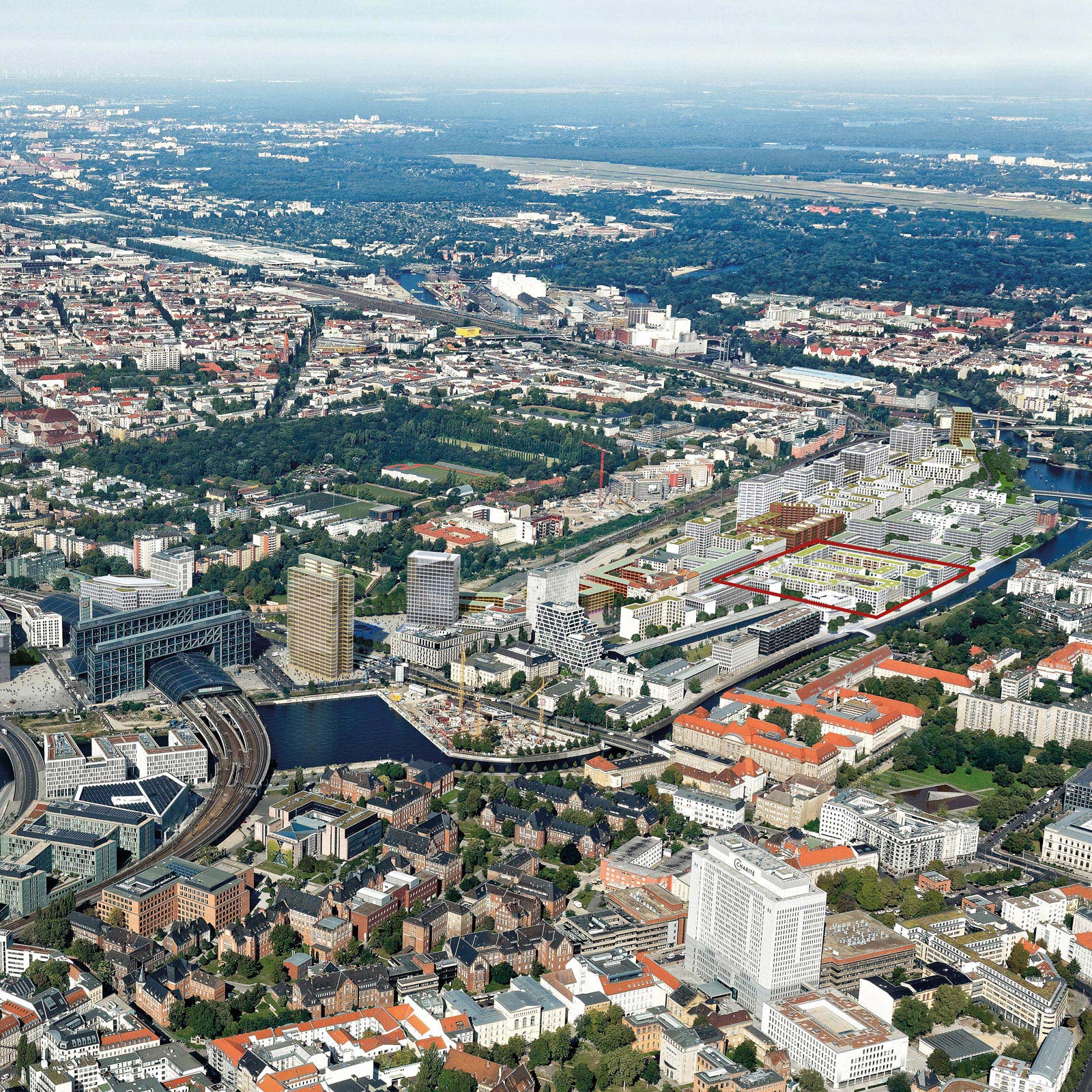 Luftbild mit Fokus des Projektes Europacity Quartier Süd
