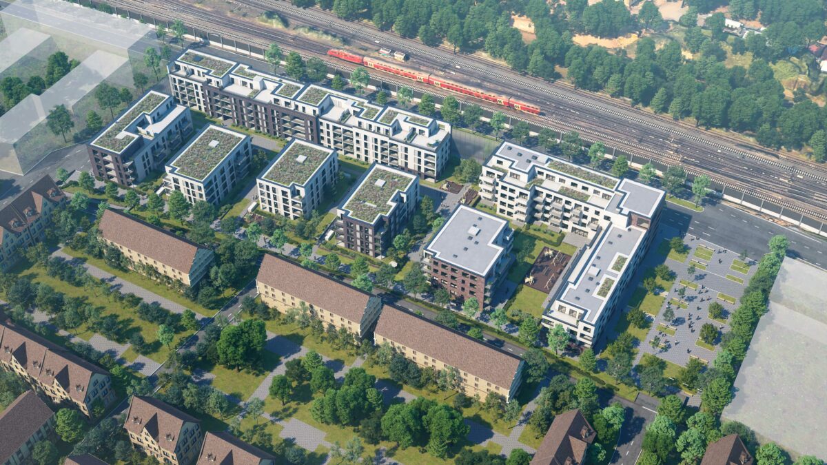 Luftaufnahme der vom HTIM gekauften Wohneinheiten in Leverkusen Frankfurt am Main