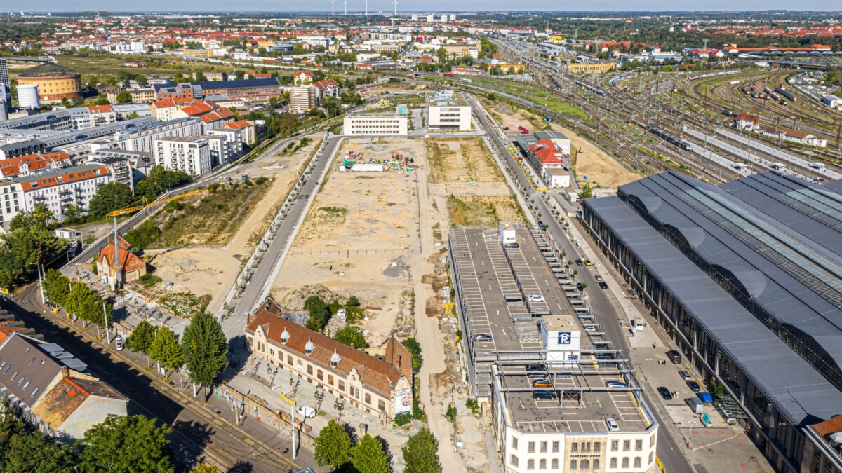 Luftaufnahme vom Baufeld 2 im Leipziger Löwitz Quartier