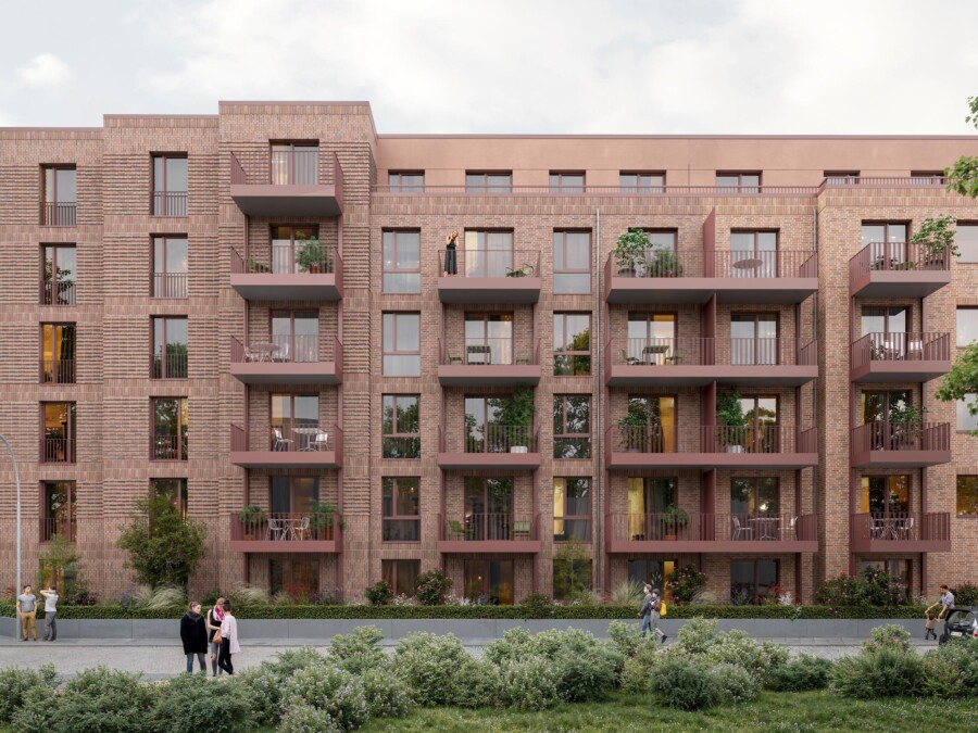 Fassadenansicht vom Projekt Uffelnsweg auf der Elbinsel Veddel