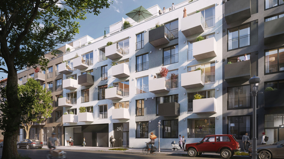 Außenansicht von Haus 2 des Projektes HEY Charlottenburg in der Quedlinburger Straße