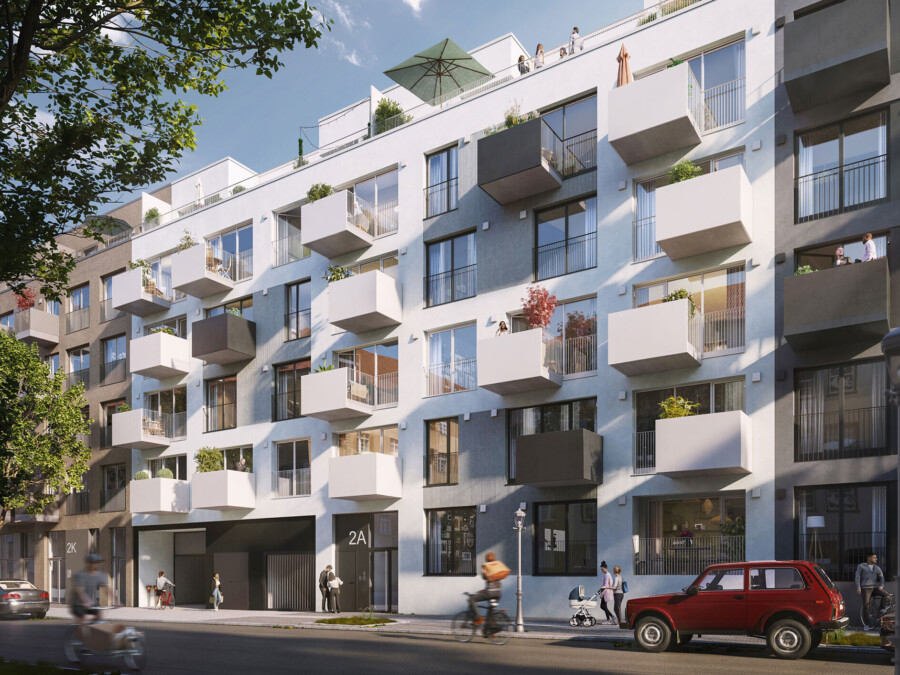 Außenansicht von Haus 2 des Projektes HEY Charlottenburg in der Quedlinburger Straße